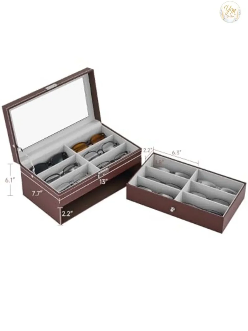 12 Slot Sunglasses Organizer Box, PU Leather Eyeglasses Storage Case with